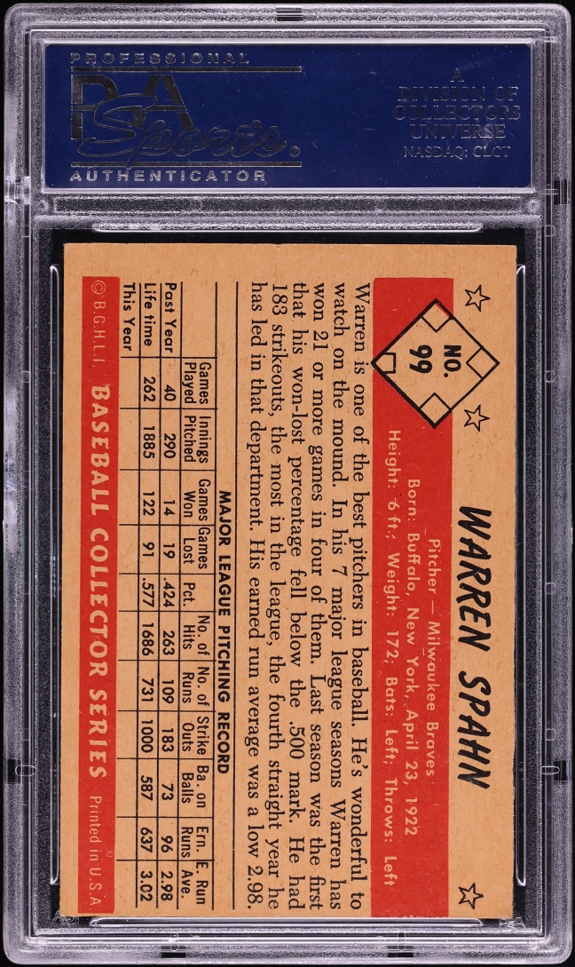 1953 Bowman Color Warren Spahn #99 PSA 5 EX