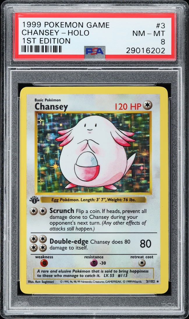 1999 Pokemon Base Set Shadowless 1st Edition Holo Chansey #3 PSA 8 NM-MT