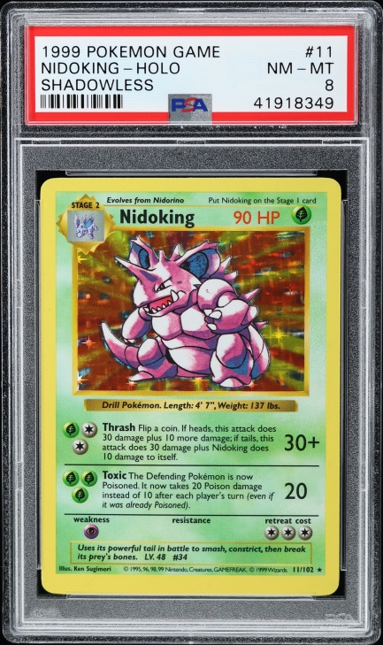 1999 Pokemon Base Set Shadowless Holo Nidoking #11 PSA 8 NM-MT