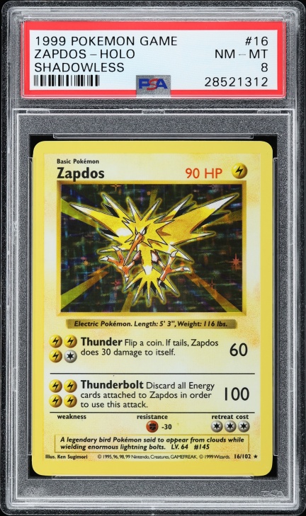 1999 Pokemon Base Set Shadowless Holo Zapdos #16 PSA 8 NM-MT
