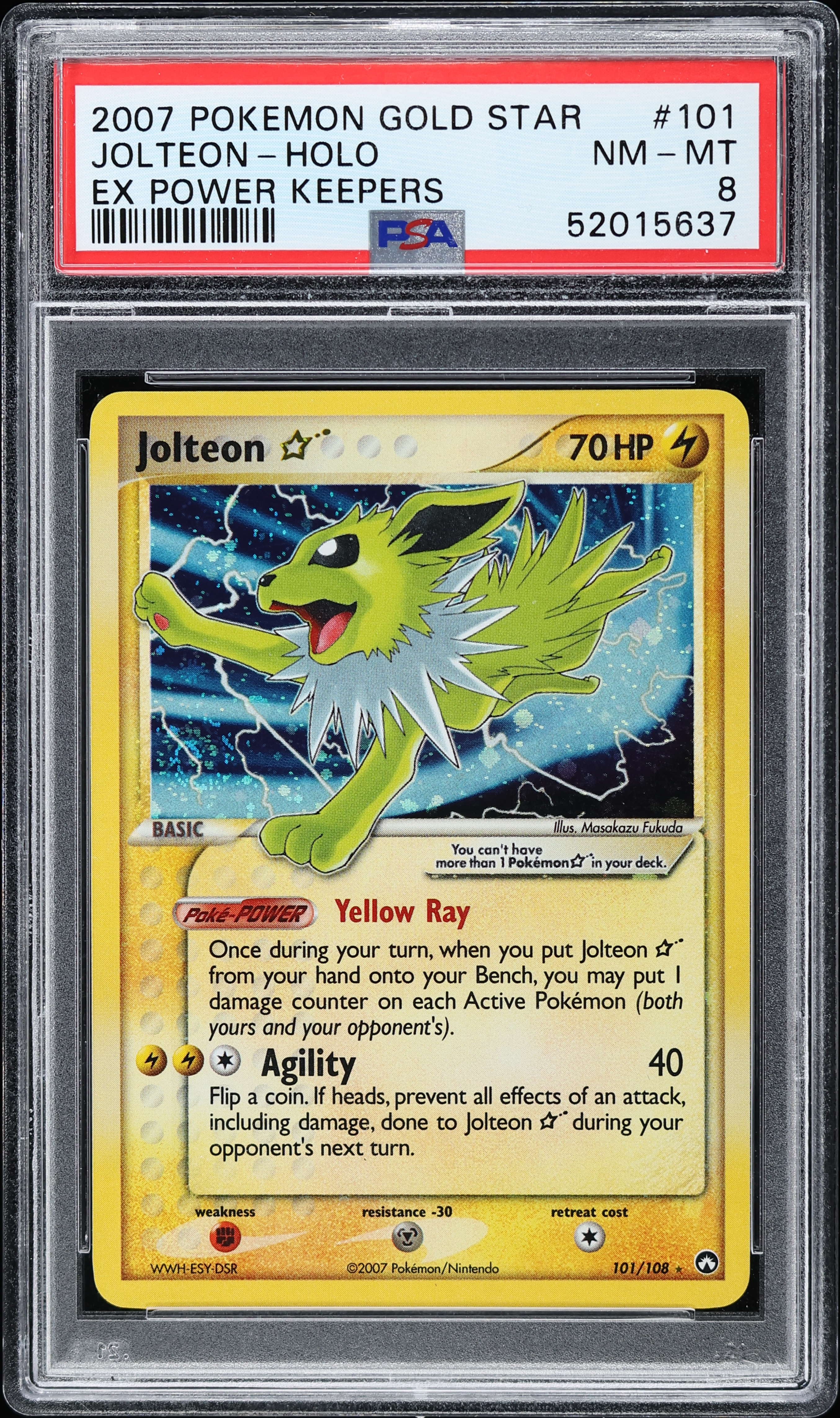 2007 Pokemon EX Power Keepers Holo Jolteon Gold Star #101 PSA 8 NM