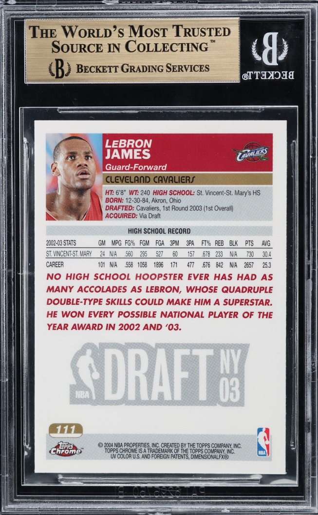 2003 Topps Chrome LeBron James ROOKIE #111 BGS 9.5 GEM MINT