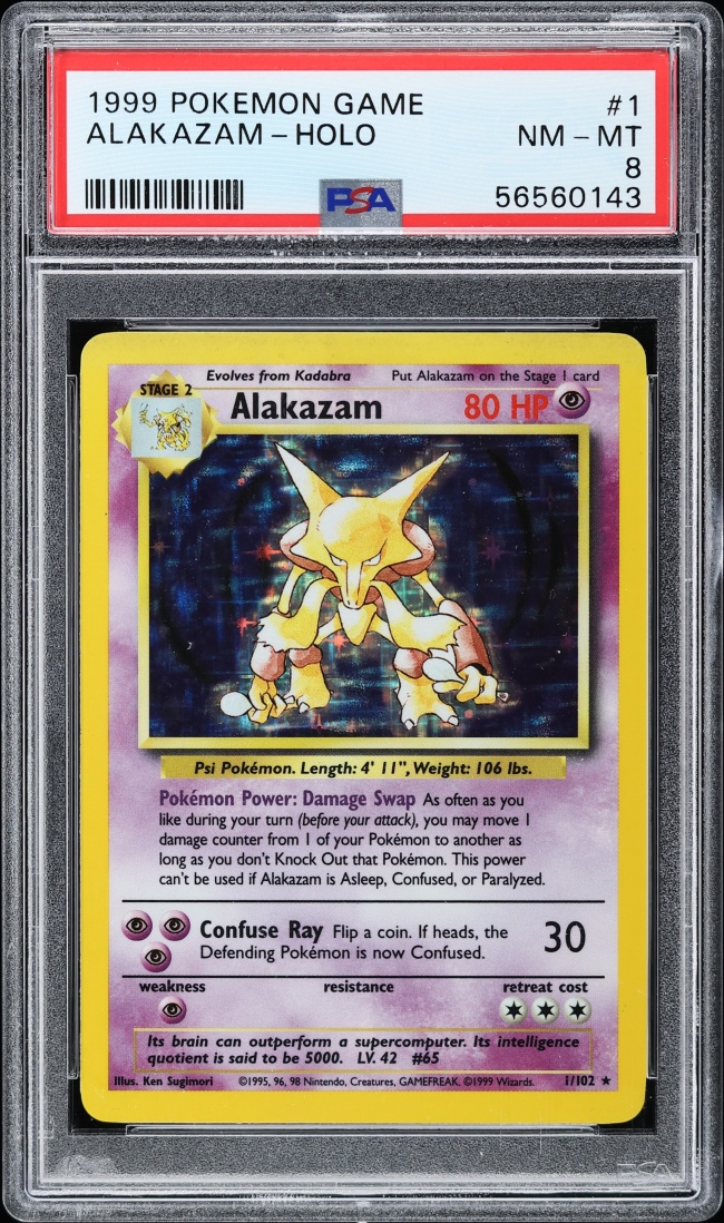 1999 Pokemon Base Set Holo Alakazam #1 PSA 8 NM-MT