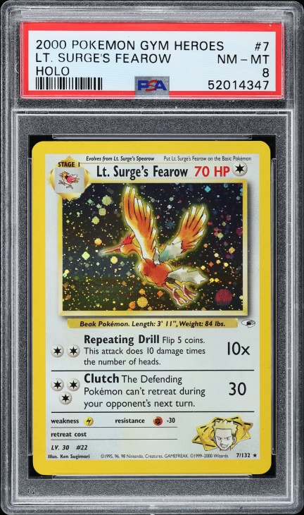 1998 Pokemon Japanese Gym Holo Lt. Surge's Fearow #22 PSA 10 GEM