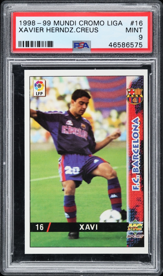 1998 Mundi Cromo Liga Soccer Xavi ROOKIE #16 PSA 9 MINT on