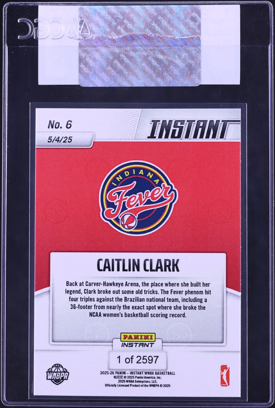 2025 Panini Instant WNBA Caitlin Clark /2597 #6 CGC AUTH