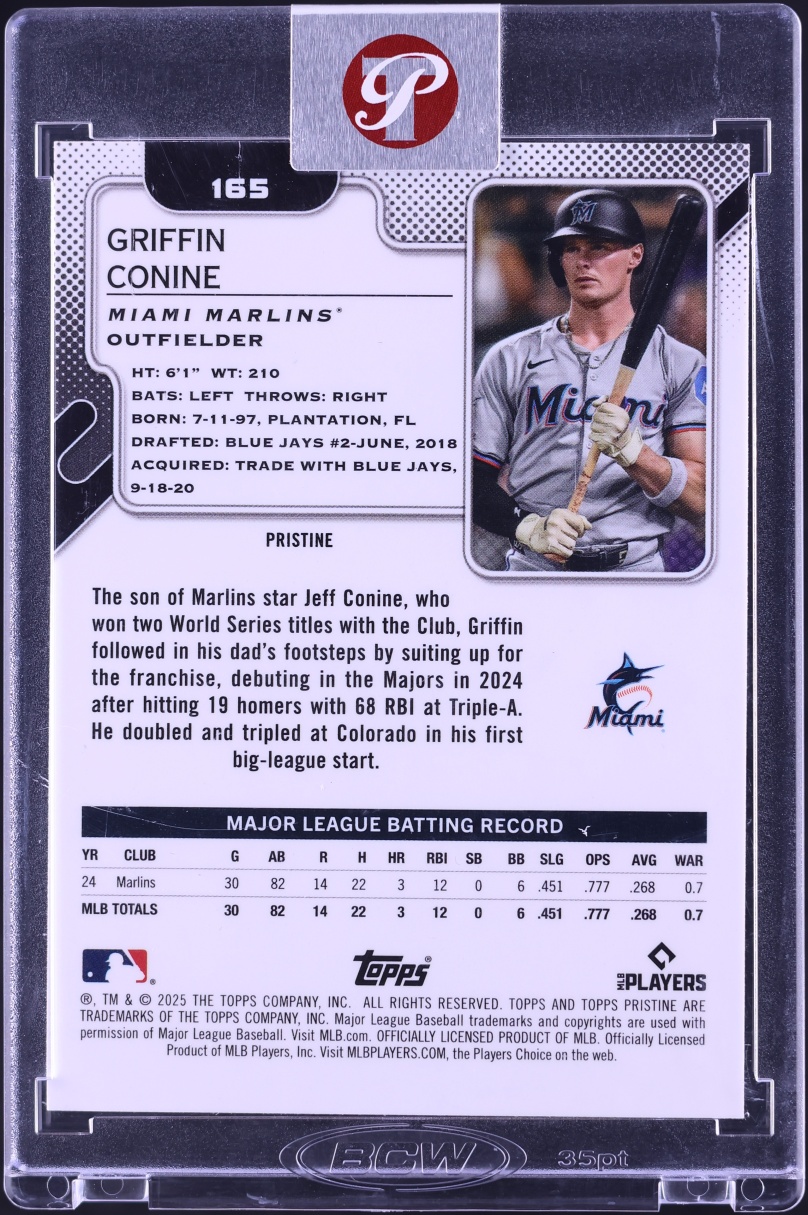 2025 Topps Pristine Aqua Refractor Griffin Conine ROOKIE /199 #165