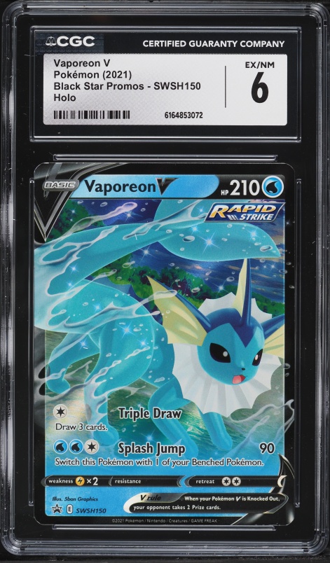 2021 Pokemon Sword & Shield Black Star Promo Holo Vaporeon V #SWSH150 CGC 6 EXMT