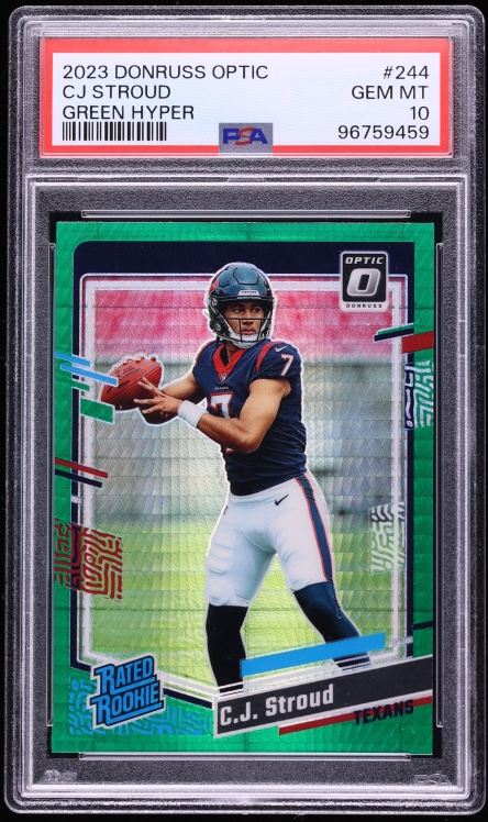 2023 Donruss Optic Green Hyper Prizm C.J. Stroud ROOKIE #244 PSA 10 GEM MINT