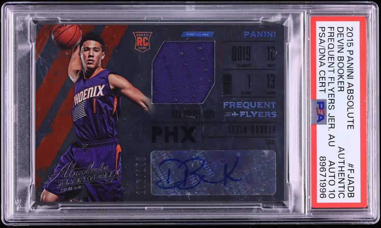 2015 Absolute Frequent Flyers Devin Booker ROOKIE PATCH AUTO DNA 10 #FJADB PSA AUTH