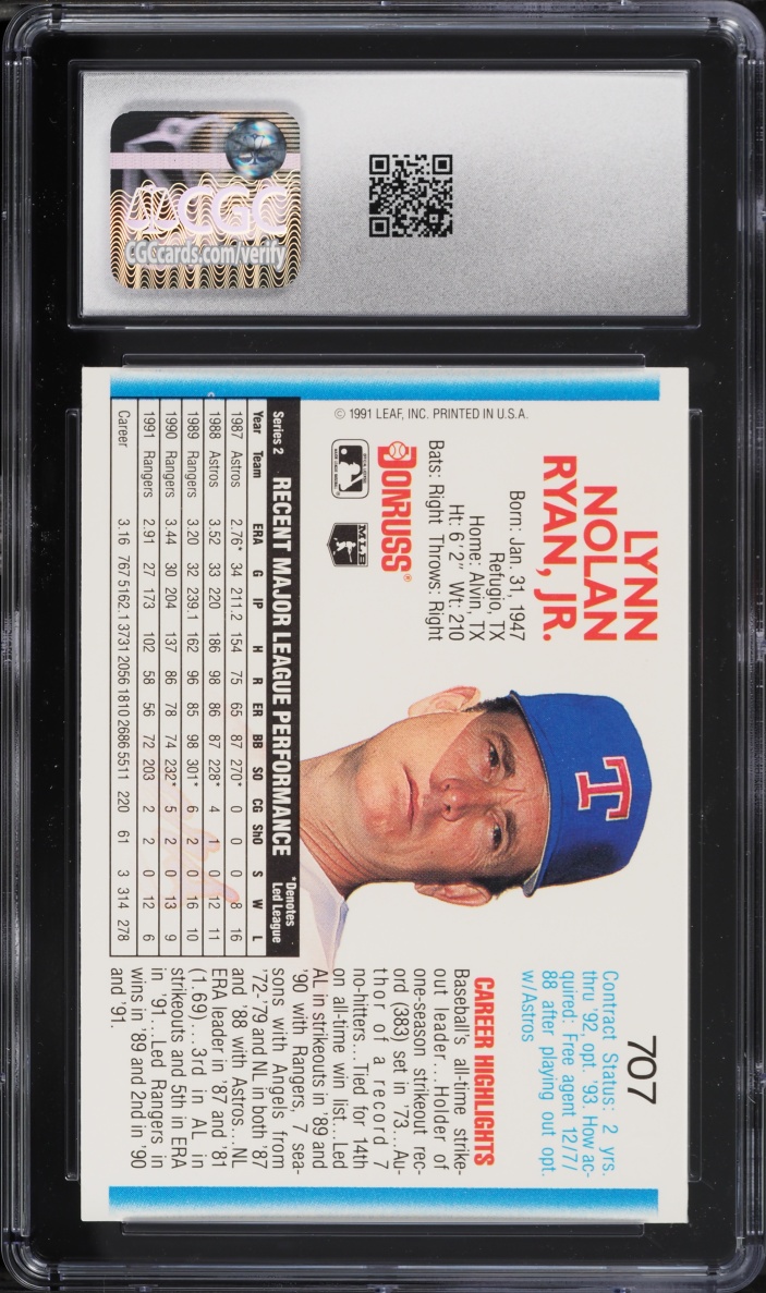 1992 Donruss Nolan Ryan #707 CGC 10 GEM MINT