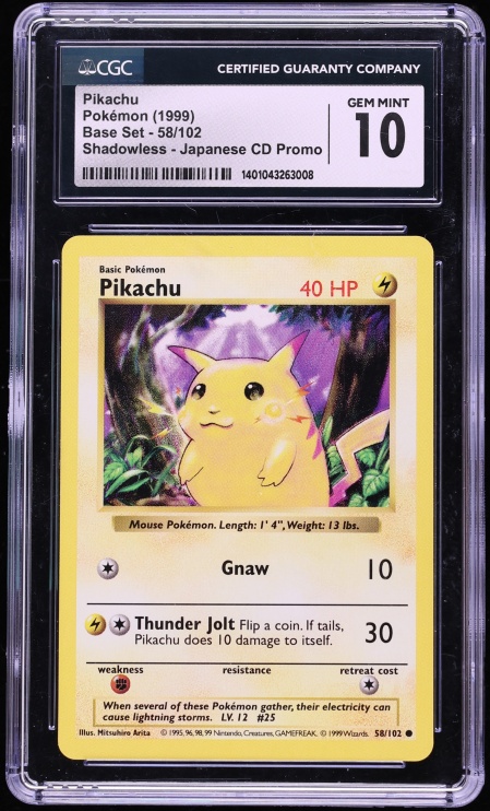 1999 Pokemon Base Set Shadowless CD Promo Pikachu #58 CGC 10 GEM MINT