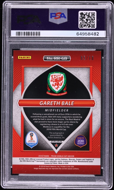 2018 Panini Prizm World Cup Road To Russia Gold Prizm Gareth Bale AUTO /10 #RR-GB PSA 9 MINT
