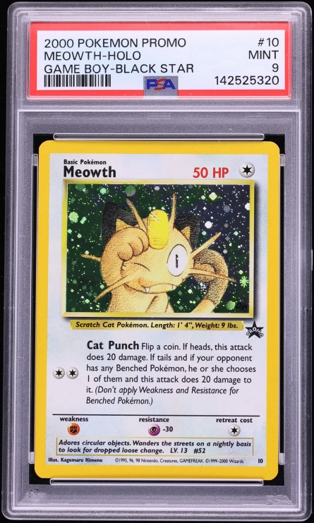 2000 Pokemon Black Star Promo Game Boy Holo Meowth #10 PSA 9 MINT
