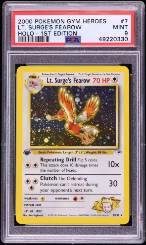 1998 Pokemon Japanese Gym Holo Lt. Surge's Fearow #22 PSA 10 GEM