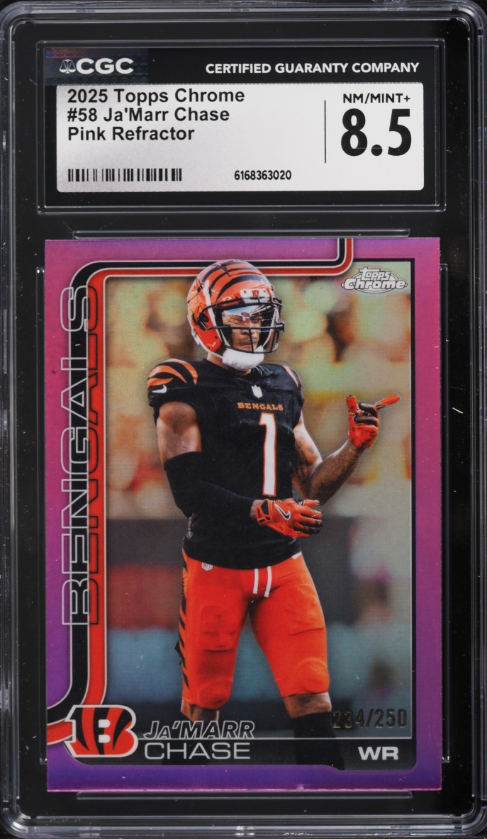 2025 Topps Chrome Pink Refractor Ja'Marr Chase /250 #58 CGC 8.5 NM-MT+
