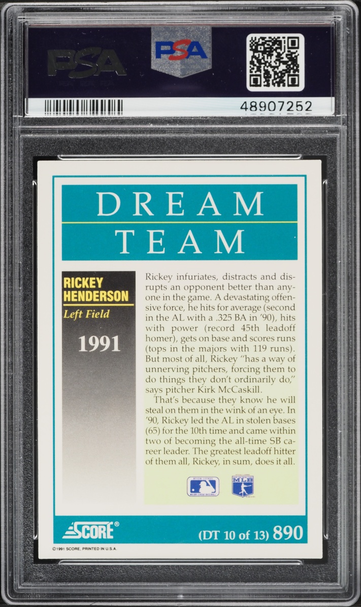 1991 Score Dream Team Rickey Henderson #890 PSA 9 MINT