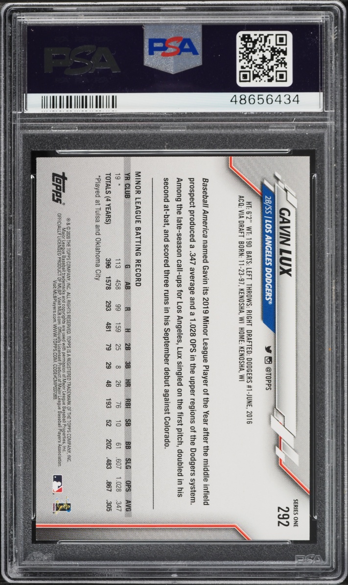 2020 Topps Gavin Lux ROOKIE #292 PSA 10 GEM MINT