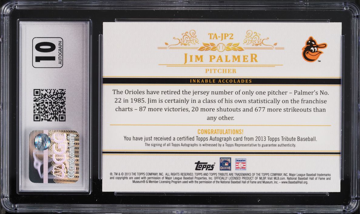 2013 Topps Tribute Orange Jim Palmer AUTO /25 #TA-JP2 CGC 9 MINT