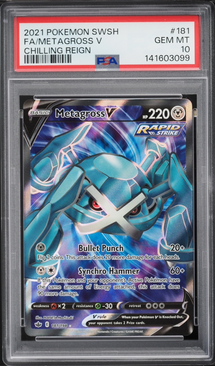 2021 Pokemon Sword & Shield Chilling Reign Full Art Metagross V #181 PSA 10 GEM MINT