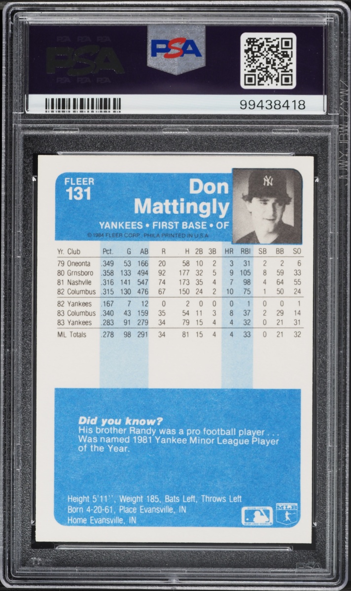 1984 Fleer Don Mattingly ROOKIE #131 PSA 9 MINT