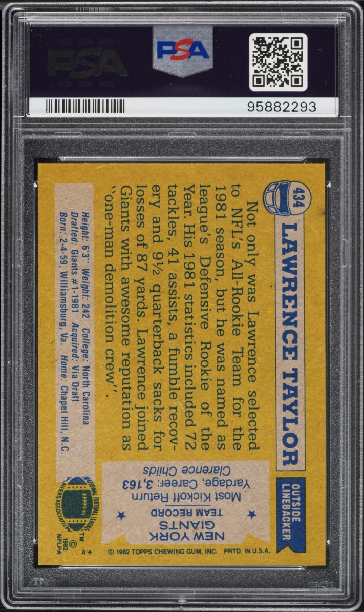 1982 Topps Football Lawrence Taylor ROOKIE #434 PSA 7 NRMT