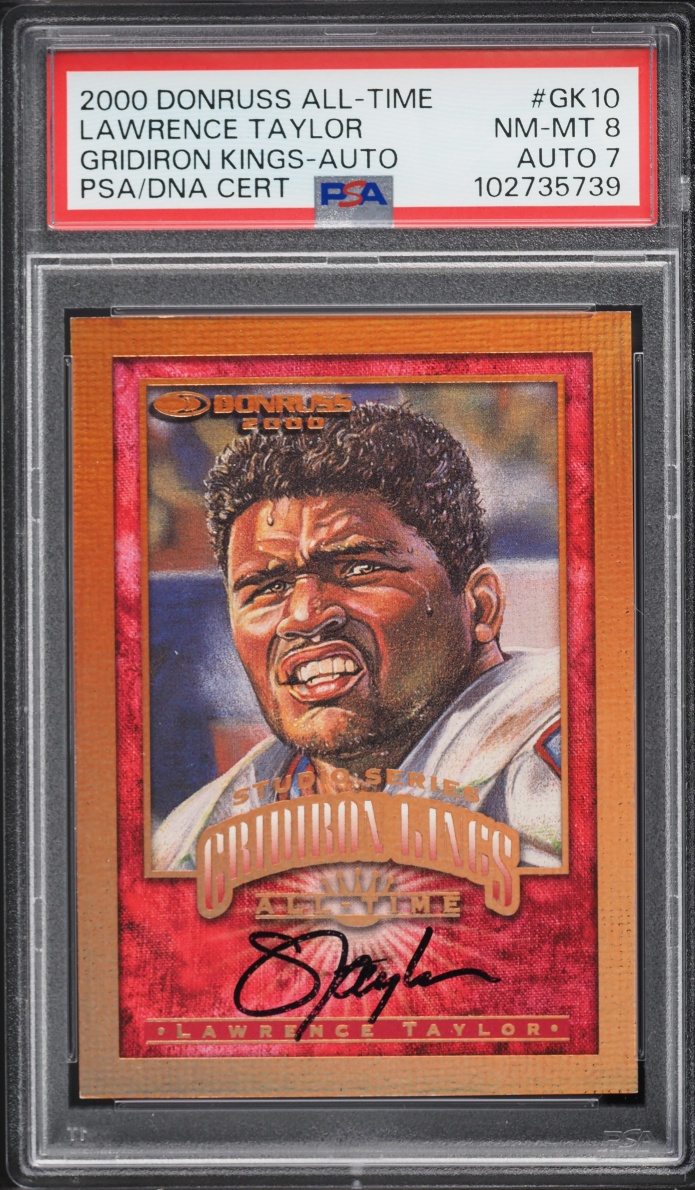 2000 Donruss All Time Gridiron Kings Lawrence Taylor AUTO DNA 7 /250 #GK10 PSA 8 NM-MT