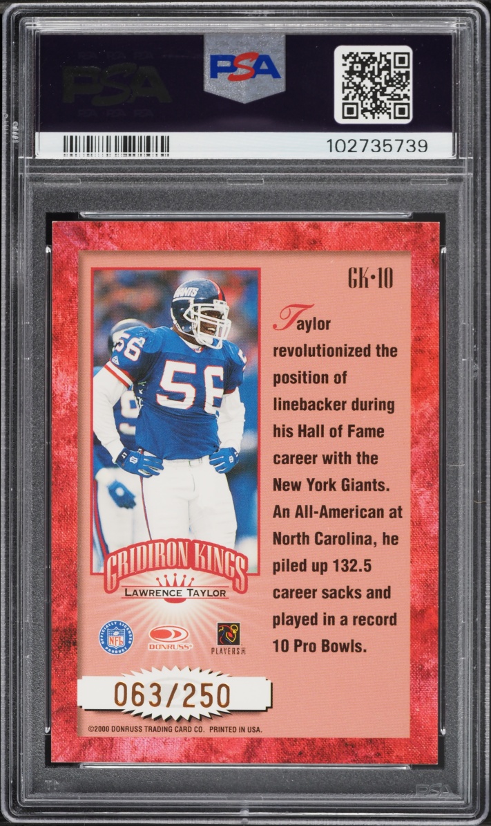 2000 Donruss All Time Gridiron Kings Lawrence Taylor AUTO DNA 7 /250 #GK10 PSA 8 NM-MT