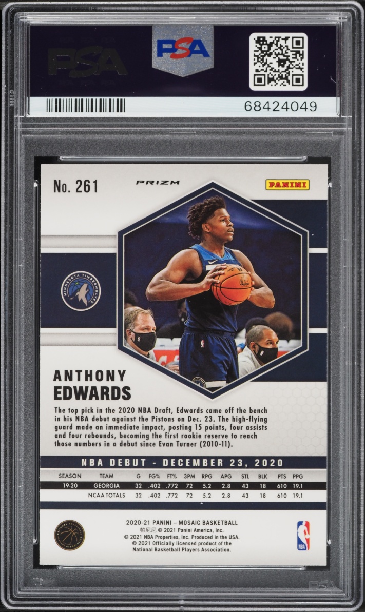 2020 Panini Mosaic Reactive Orange Anthony Edwards ROOKIE #261 PSA 10 GEM MINT