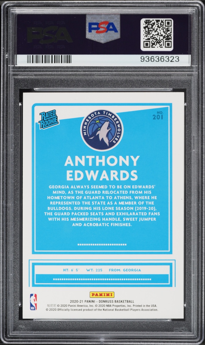 2020 Donruss Anthony Edwards ROOKIE #201 PSA 9 MINT