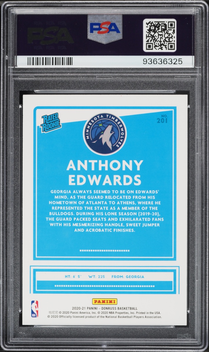 2020 Donruss Green Yellow Laser Anthony Edwards ROOKIE #201 PSA 10 GEM MINT