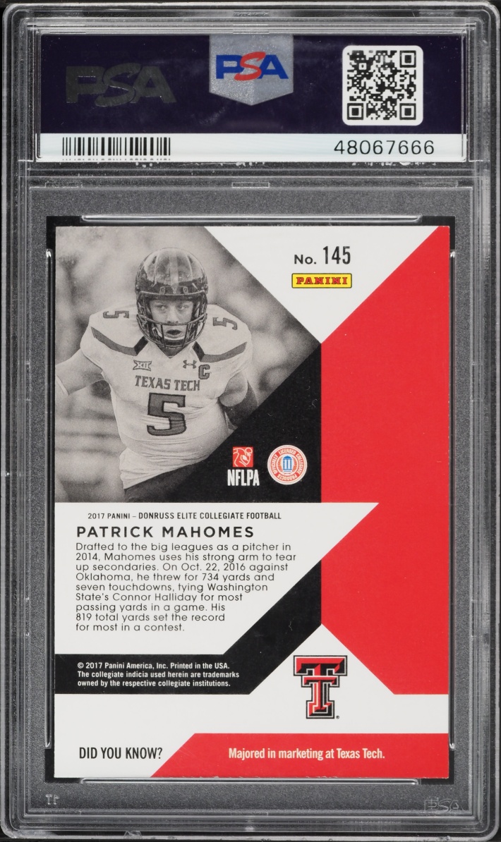 2017 Panini Elite Draft Picks Patrick Mahomes II ROOKIE #145 PSA 9 MINT