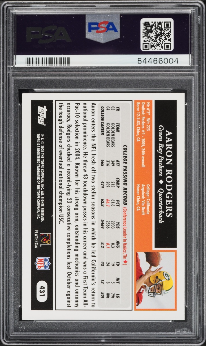 2005 Topps Black Aaron Rodgers ROOKIE #431 PSA 9 MINT