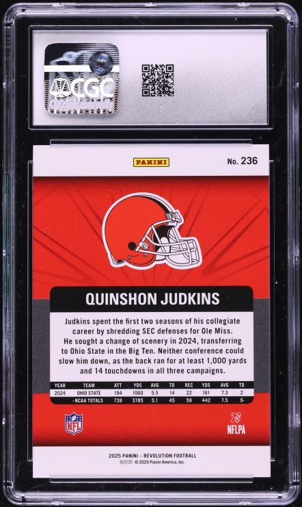 2025 Panini Revolution Quinshon Judkins ROOKIE #236 CGC 10 GEM MINT