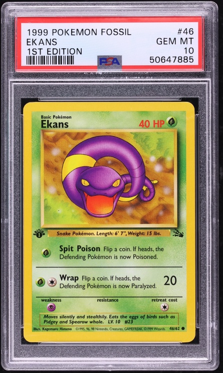 1999 Pokemon Fossil 1st Edition Ekans #46 PSA 10 GEM MINT