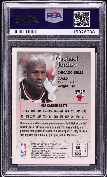 1996 Finest Basketball w/ Coating Michael Jordan #50 PSA 10 GEM MINT