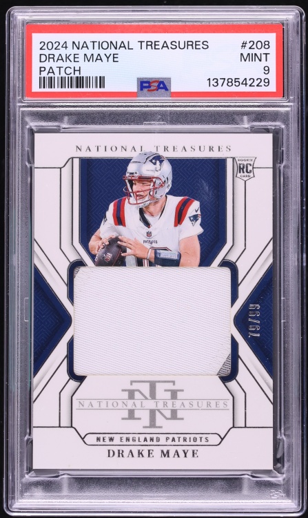 2024 National Treasures Drake Maye ROOKIE PATCH /99 #208 PSA 9 MINT
