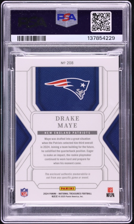 2024 National Treasures Drake Maye ROOKIE PATCH /99 #208 PSA 9 MINT