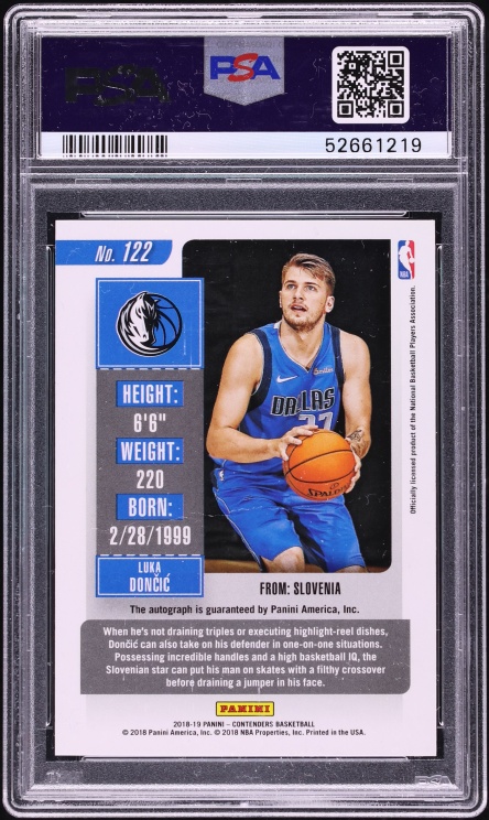 2018 Panini Contenders Playoff Luka Doncic ROOKIE AUTO DNA 10 /35 #122 PSA AUTH