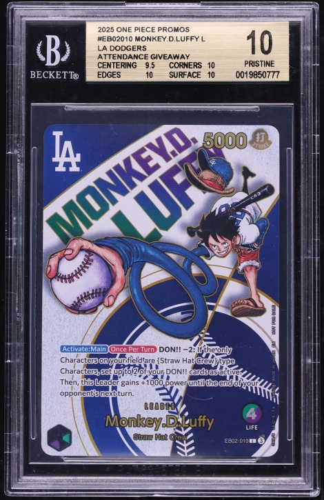 2025 One Piece LA Dodgers Promo Monkey D. Luffy  #EB02-010 BGS 10 PRISTINE