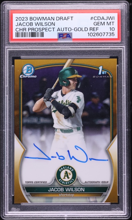 2023 Bowman Chrome Draft Gold Refractor Jacob Wilson PROSPECT AUTO /50 PSA 10 GEM MINT