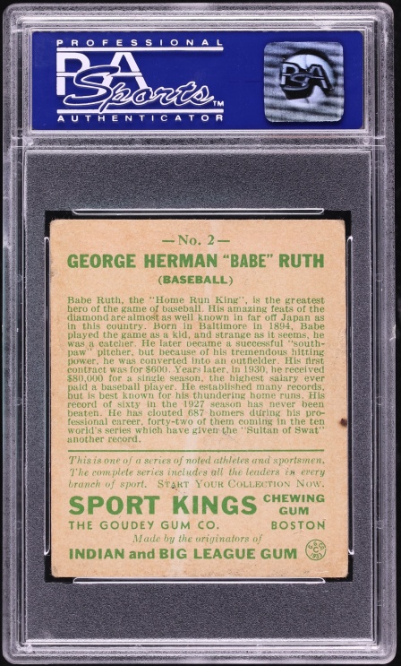 1933 Sport Kings Babe Ruth #2 PSA 2 GD
