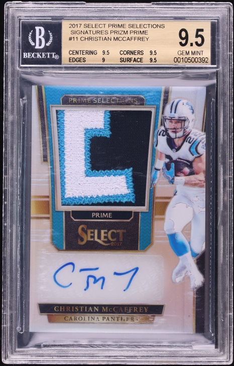 2017 Select Silver Prizm Christian McCaffrey ROOKIE PATCH AUTO /49 #NP-CM BGS 9.5 GEM MINT