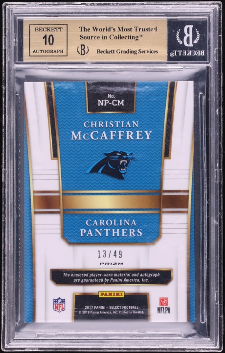 2017 Select Silver Prizm Christian McCaffrey ROOKIE PATCH AUTO /49 #NP-CM BGS 9.5 GEM MINT