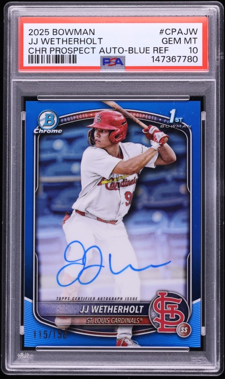 2025 Bowman Chrome Blue Refractor JJ Wetherholt PROSPECT AUTO /150 #CPAJW PSA 10 GEM MINT