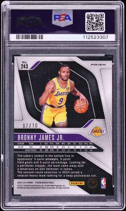 2024 Panini Prizm Gold Bronny James Jr. ROOKIE /10 #243 PSA 9 MINT