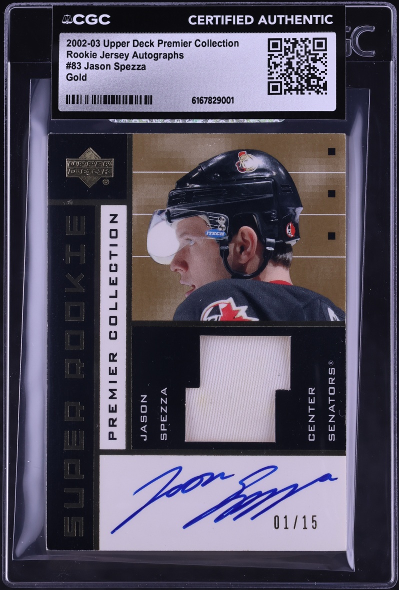 2002 Upper Deck Premier Collection Gold Jason Spezza ROOKIE PATCH AUTO 1/15 #83 CGC AUTH