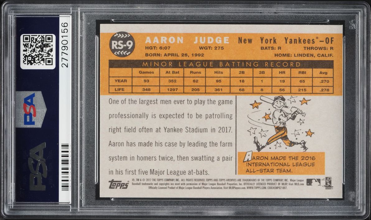 2017 Topps Archives '60 Star Aaron Judge ROOKIE #RS-9 PSA 10 GEM MINT
