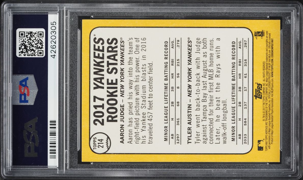 2017 Topps Heritage Aaron Judge Tyler Austin ROOKIE #214 PSA 10 GEM MINT
