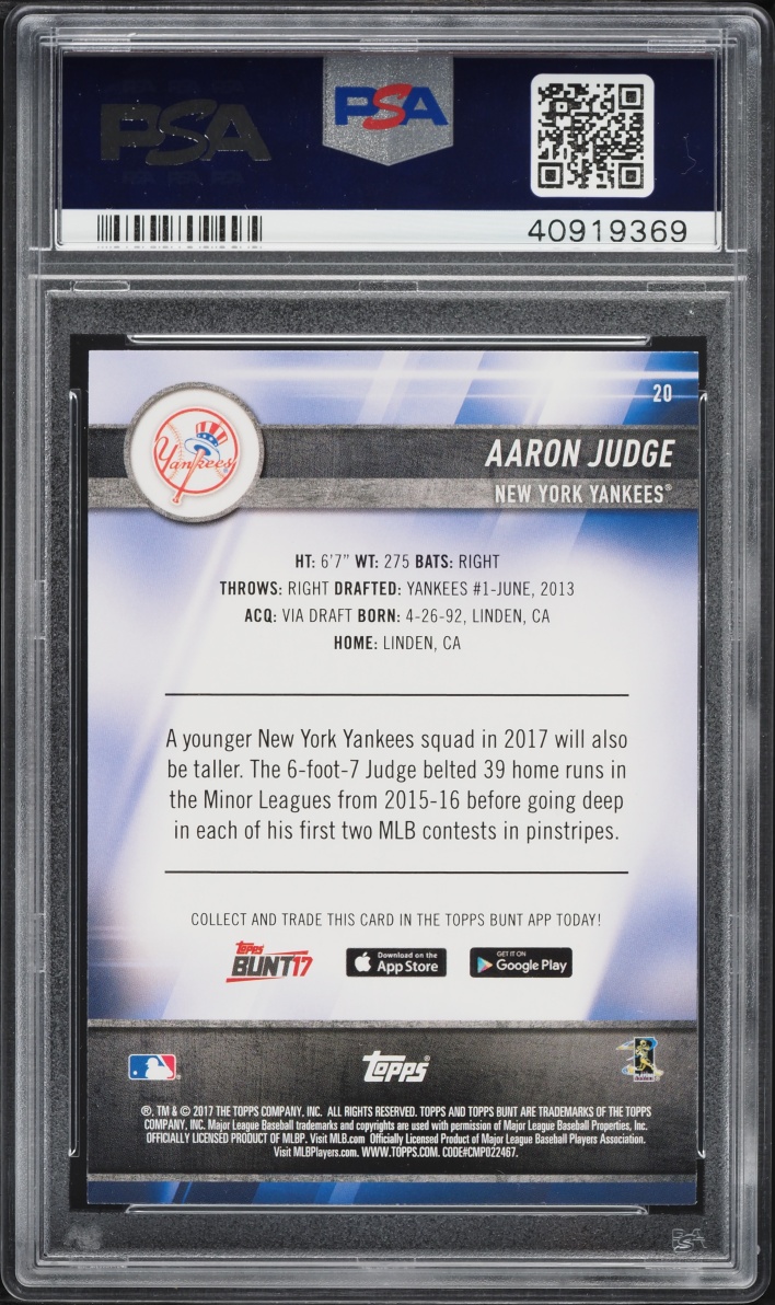 2017 Topps Bunt Aaron Judge ROOKIE #20 PSA 9 MINT